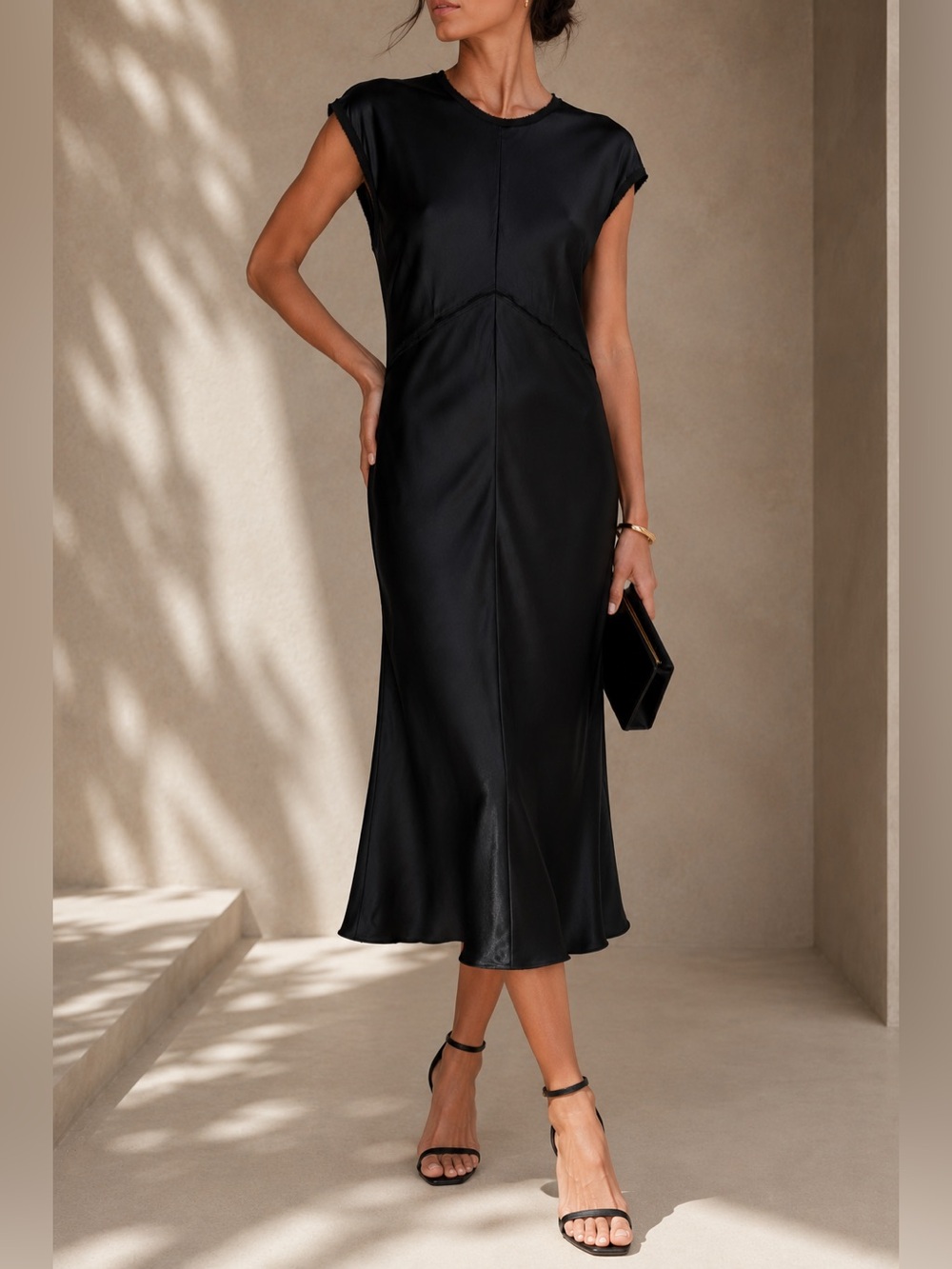 Banana Republic Claudette Silk Midi Dress Black Size S 100% Silk⁠